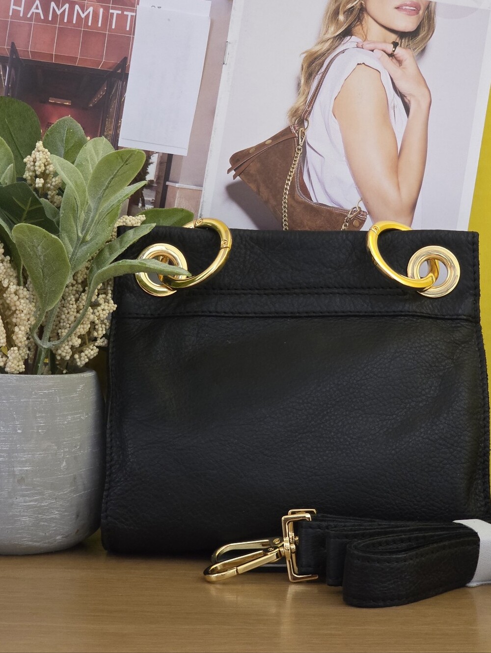Hammitt Black Leather SM Tony Crossbody Bag with Gold Hardware - Picture 3 of 7